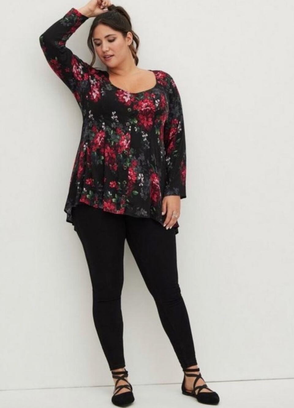 NEW Torrid Stella fit flare button front tunic top plus size black & red whimsy